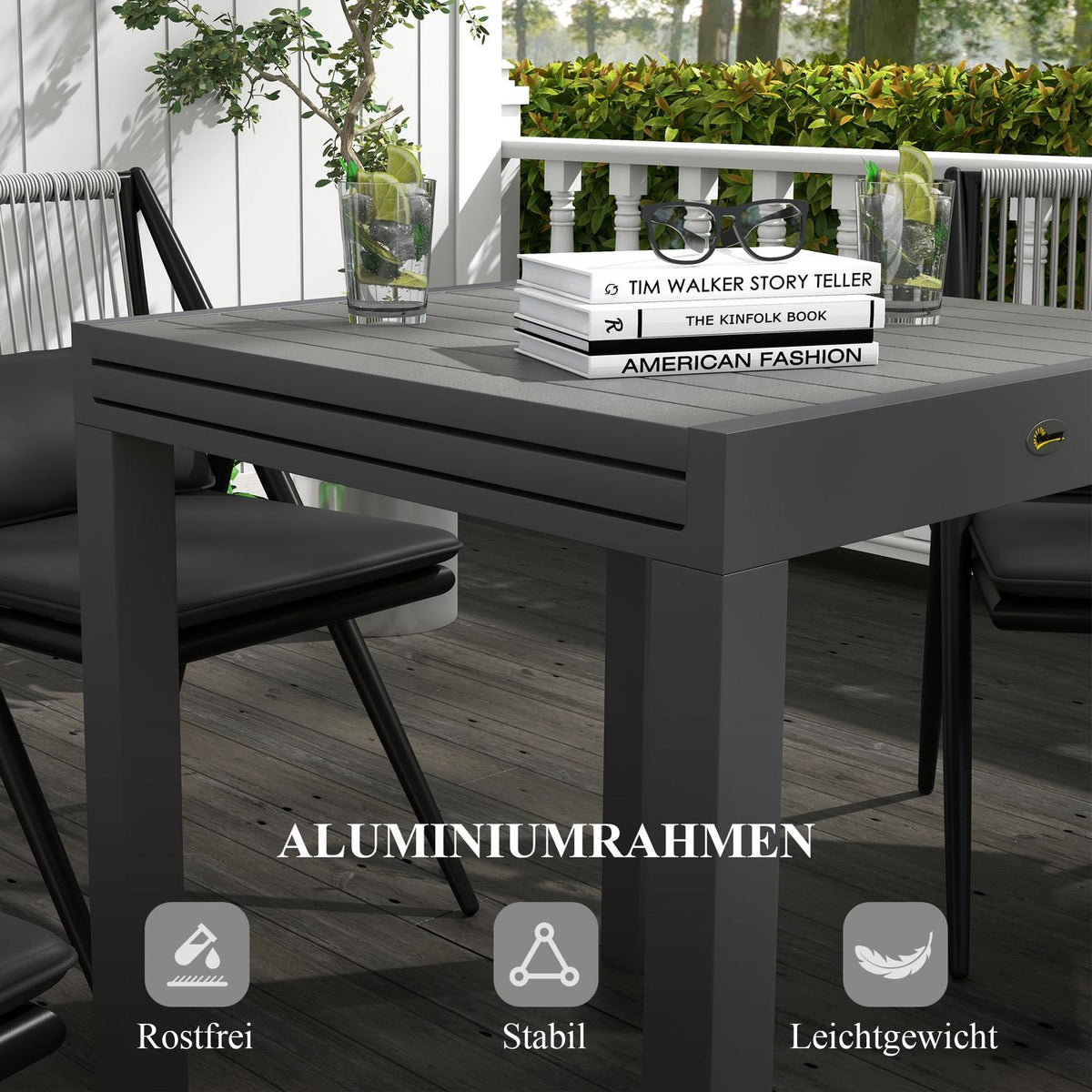 Garden Table Dining Table For 6 People Patio Table Expandable Balcony Table Holds Up To 70 Kg Aluminum Gray 81/162 X 80 X 75 Cm