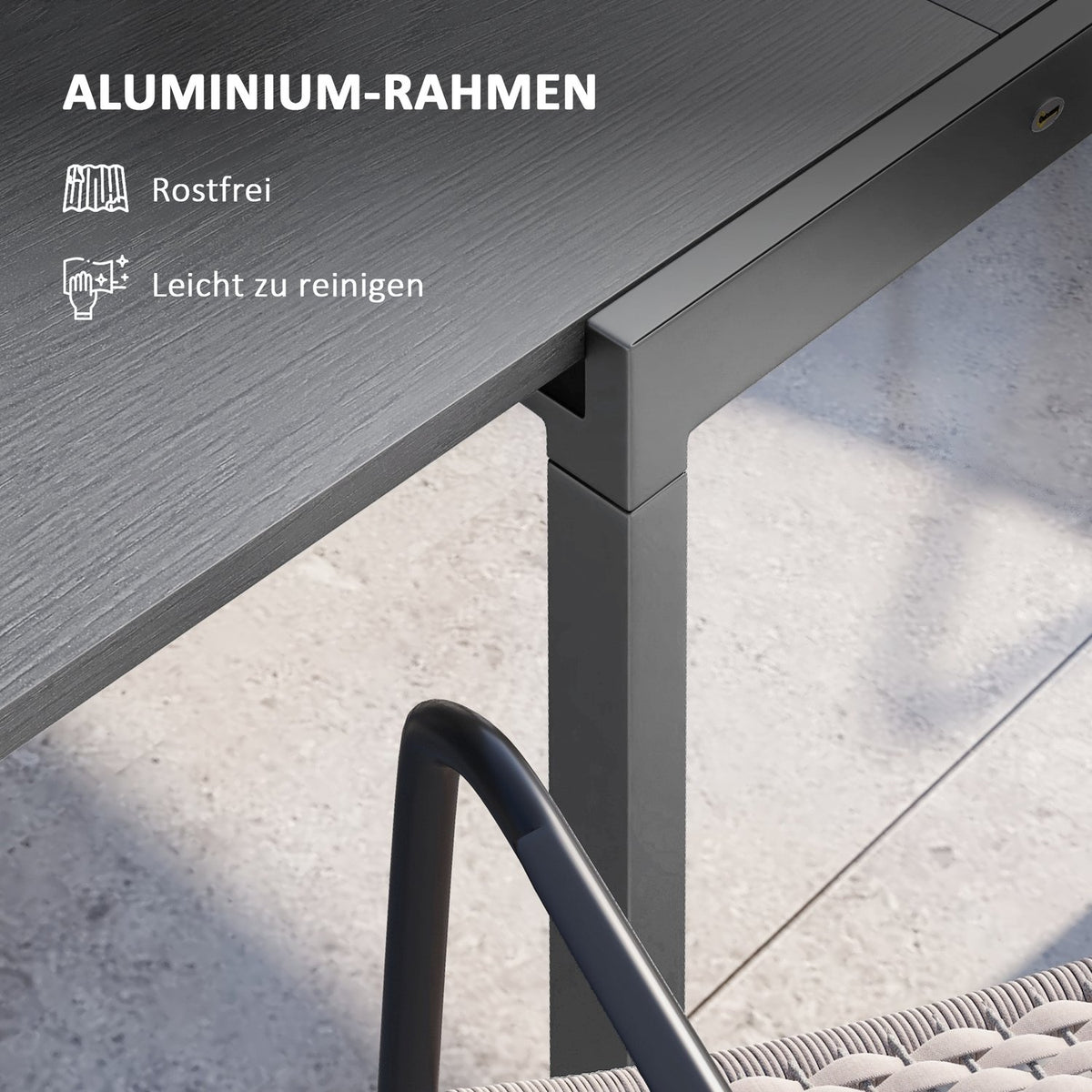 Garden Table, Extendable Balcony Table For 6 People, 80/160 X 80 Cm Dining Table With Wood Look, Patio Table For Garden, Steel, Dark Gray