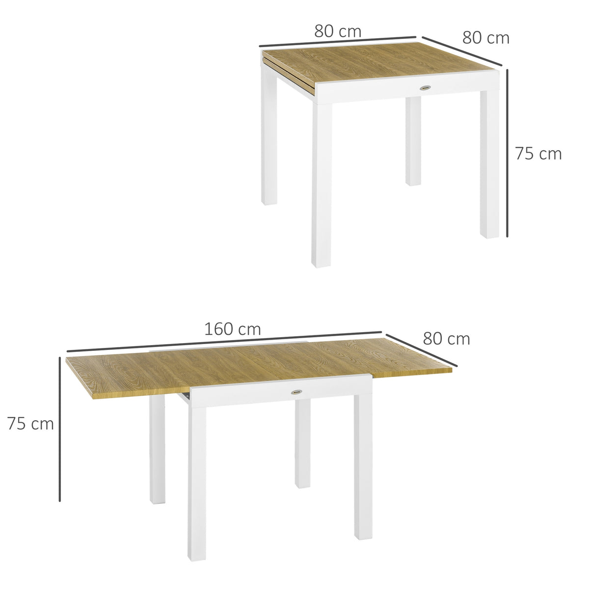 Garden Table, Extendable Dining Table For Garden, Patio Table For 6 People, Balcony Table With Wood Look, White, 80/160 X 80 X 75 Cm