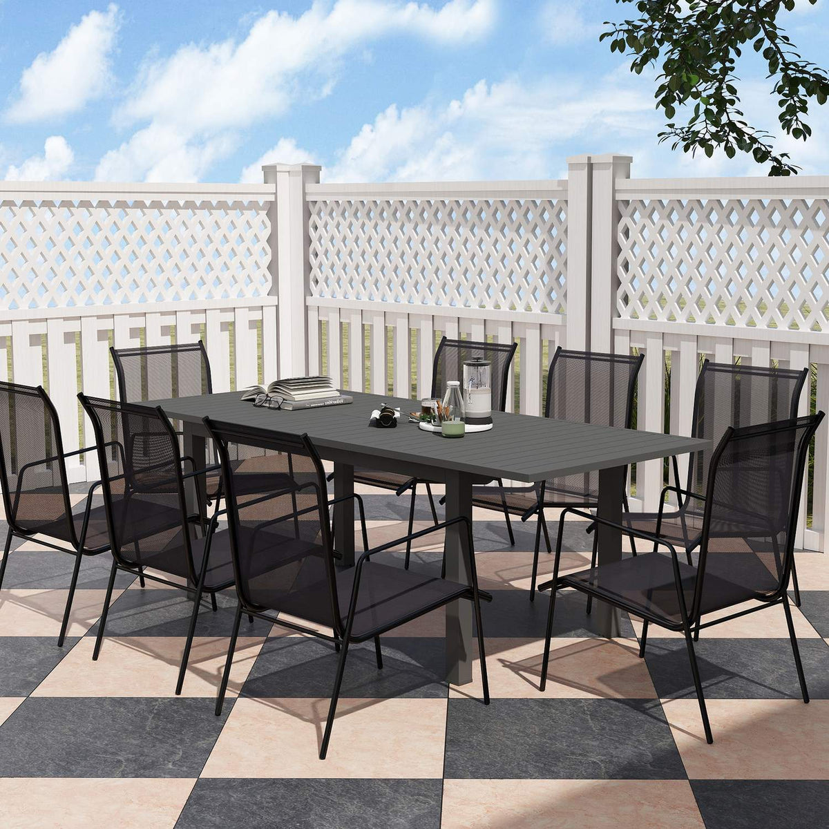 Garden Table Extended Aluminum 160/220x90 cm Weatherproof Balcony Table, Non-Slip Buffet Table Camping Table for 6-8 People, Outdoor Dining Table for Garden, Patio Balcony Gray