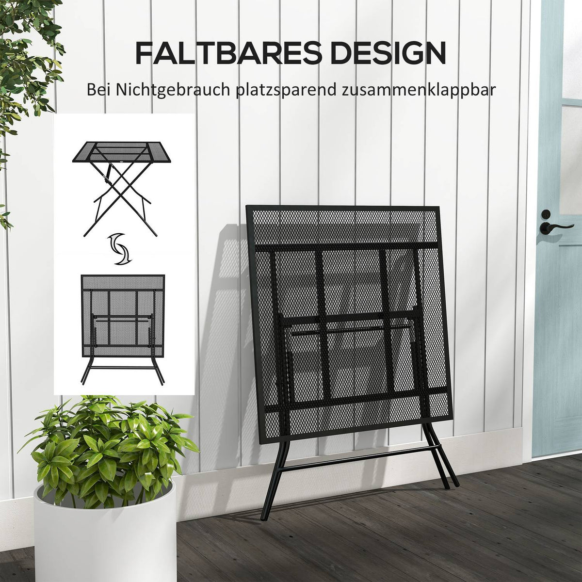Garden Table, Folding Balcony Table, Square Side Table With A Load Capacity Of Up To 70 Kg For Terrace, Steel, Black, 80 X 80 X 74 Cm