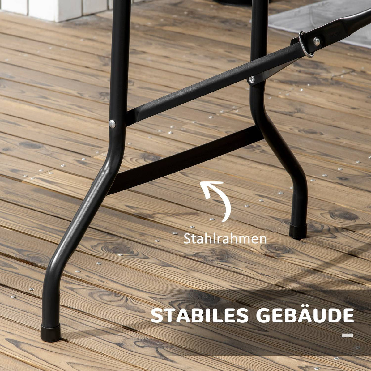 Garden Table Folding Table For 6 People, Buffet Table With Steel Frame, Patio Table In Wood Look, 180 X 75.5 X 73 Cm, Dark Gray