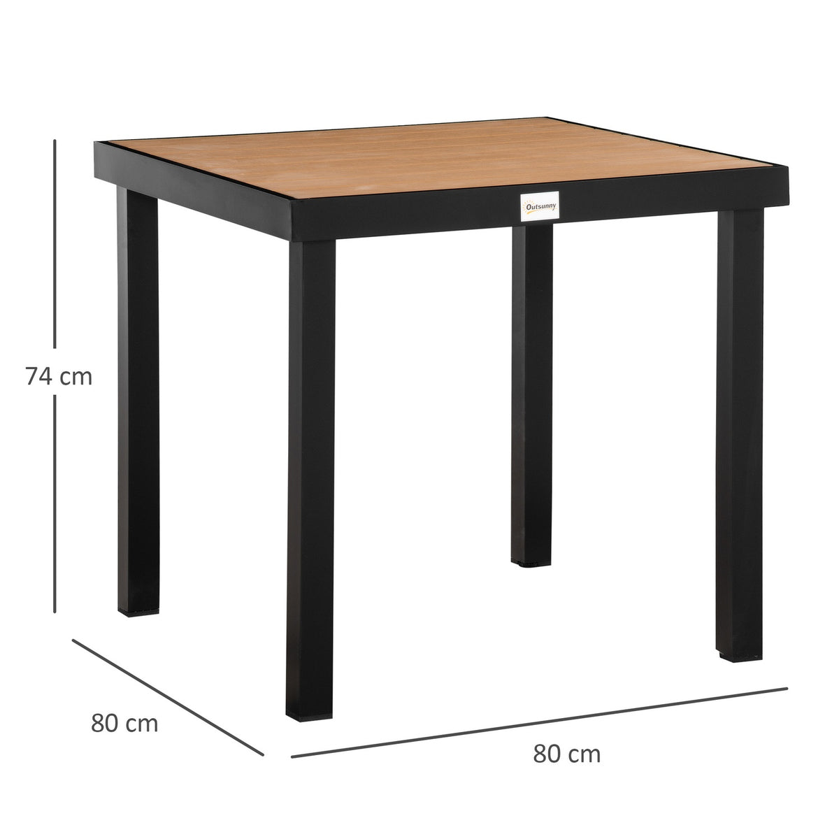 Garden Table For 4 People, Dining Table, Aluminum Table, Garden Furniture, Lounge Furniture, Easy-Care Plastic, Natural + Black, 80 X 80 X 74 Cm