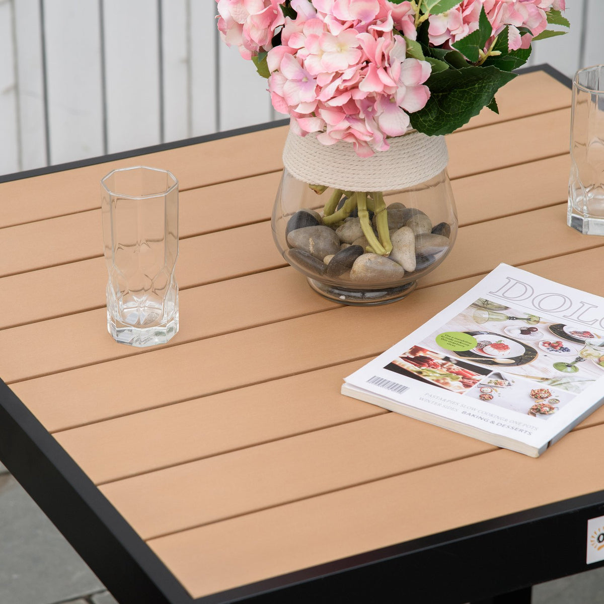 Garden Table For 4 People, Dining Table, Aluminum Table, Garden Furniture, Lounge Furniture, Easy-Care Plastic, Natural + Black, 80 X 80 X 74 Cm
