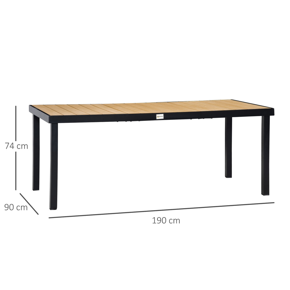 Garden Table For 8 People, Dining Table, Aluminum Table, Garden Furniture, Lounge Furniture, Easy-Care Plastic, Natural + Black, 190 X 90 X 74 Cm