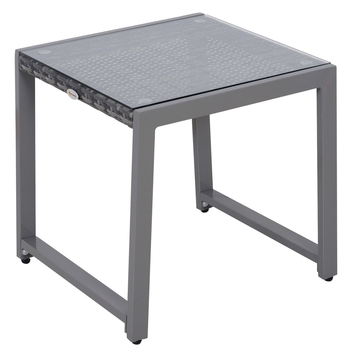 Garden Table Garden Side Table With Tempered Glass Polyrattan + Aluminum