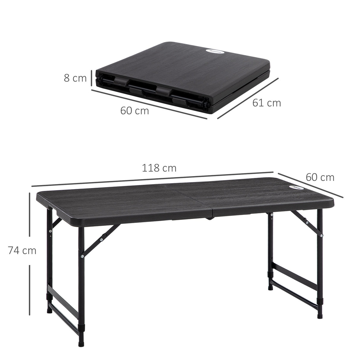 Garden Table, Height-Adjustable Folding Table, Patio Table For 4 People, Buffet Table With Steel Frame, 118 X 60 X 74 Cm, Dark Gray
