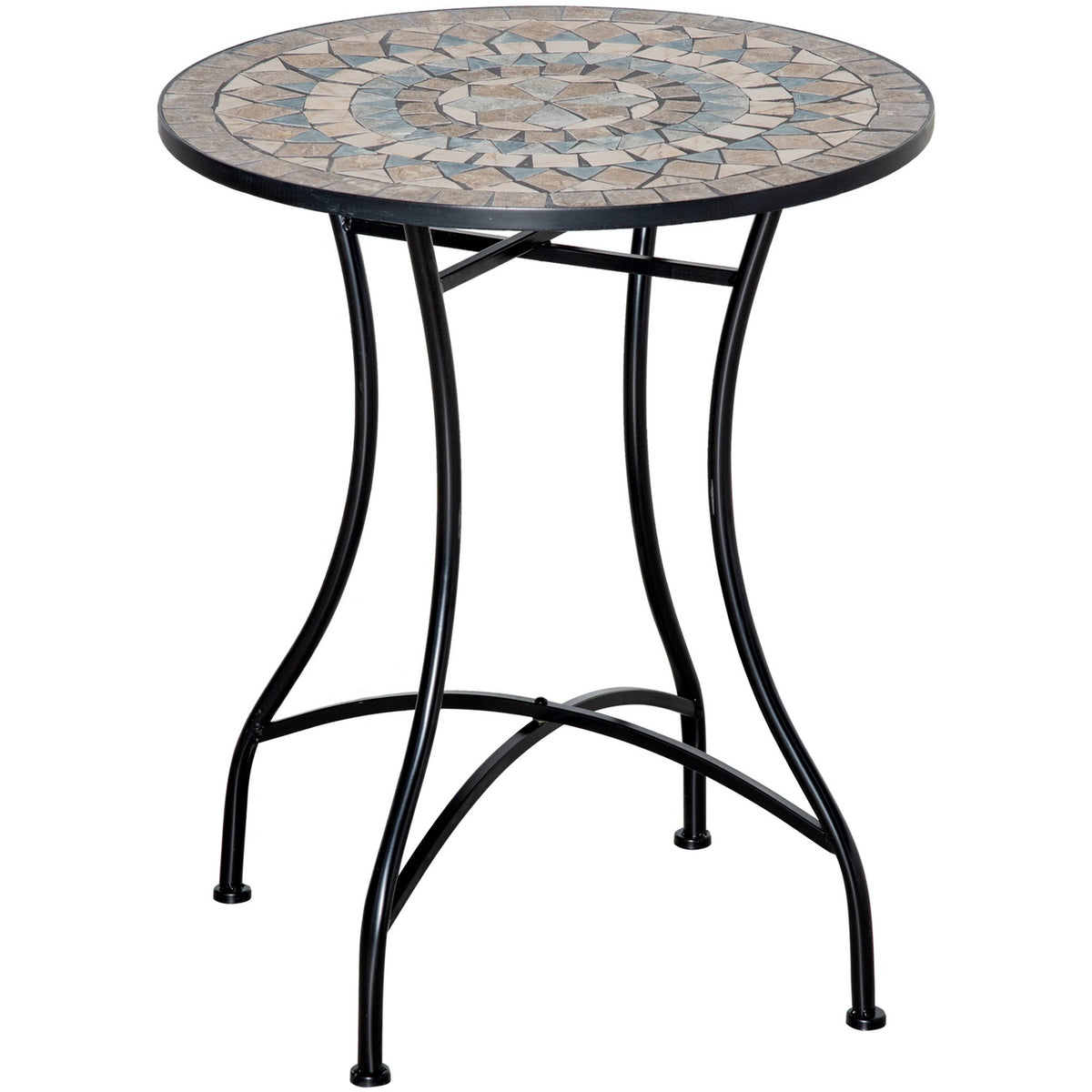 Garden Table Mosaic Table Round Bistro Table Mosaic Plate Ceramic Metal Green + Beige + White Ø60Cm