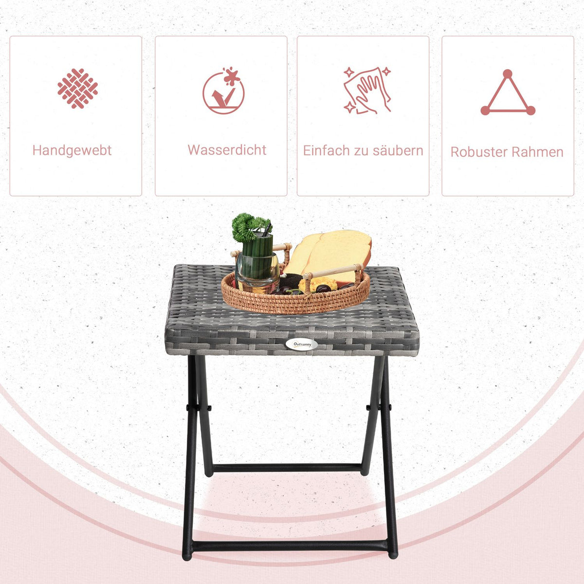 Garden Table Polyrattan Folding Coffee Table Folding Table Metal Frame Gray 40X40X40Cm