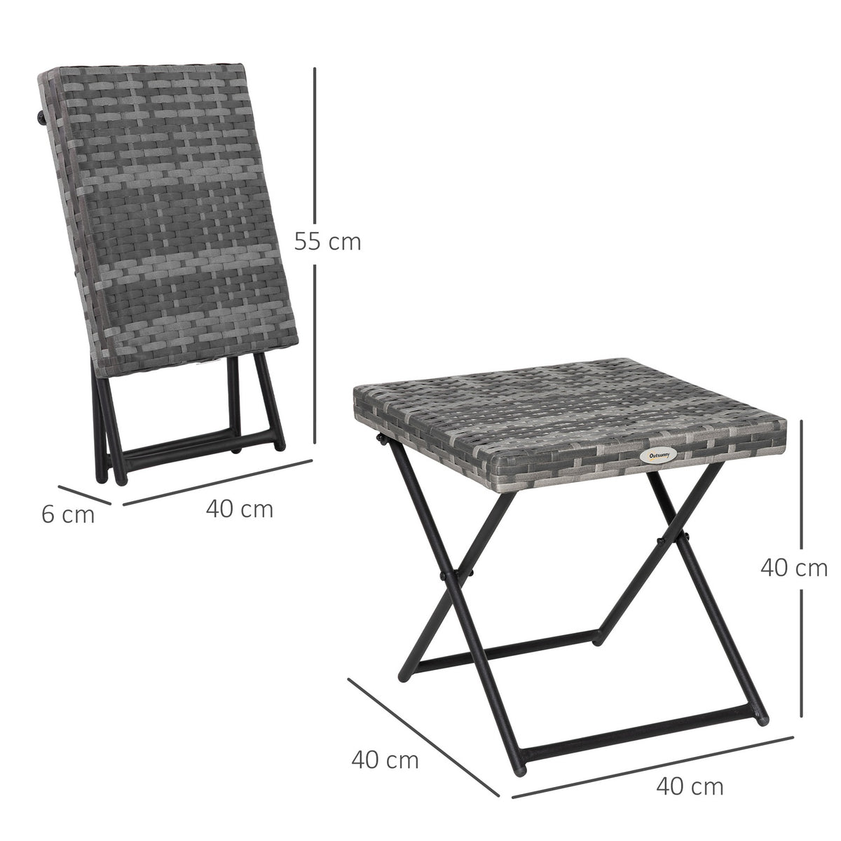 Garden Table Polyrattan Folding Coffee Table Folding Table Metal Frame Gray 40X40X40Cm