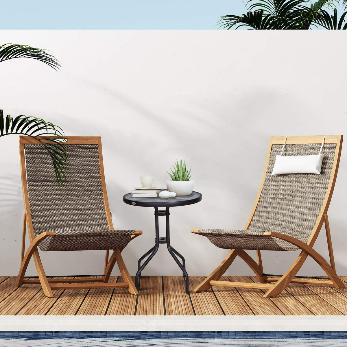 Garden Table Round Balcony Table Metal Safety Glass Ø60Xh70Cm Garden Balcony