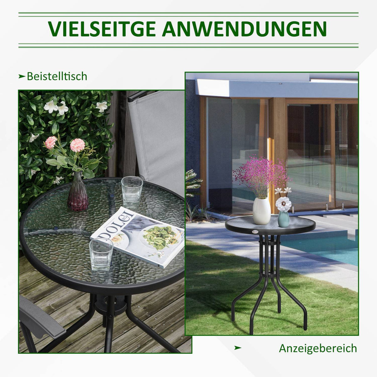 Garden Table Round Balcony Table Metal Safety Glass Ø60Xh70Cm Garden Balcony