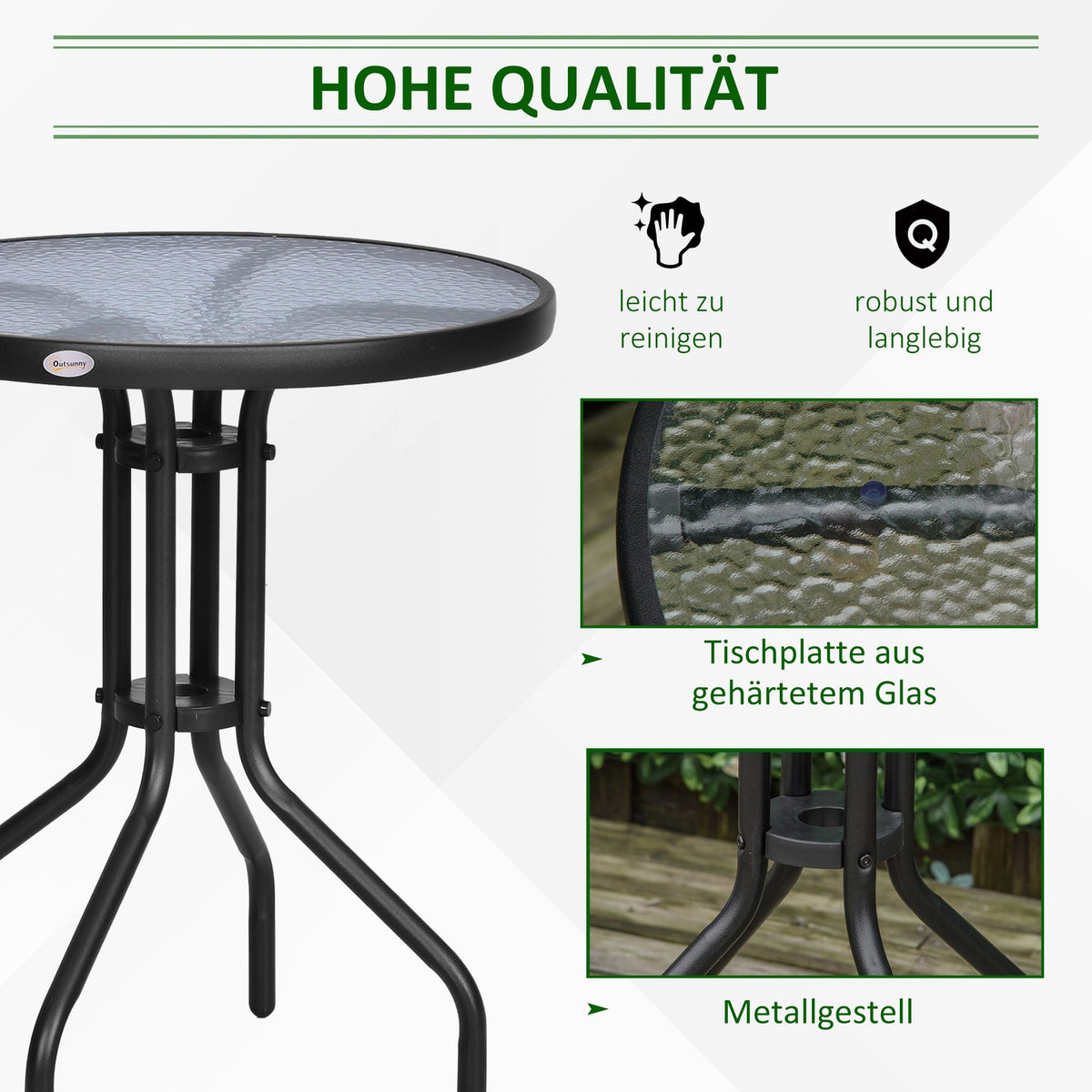 Garden Table Round Balcony Table Metal Safety Glass Ø60Xh70Cm Garden Balcony