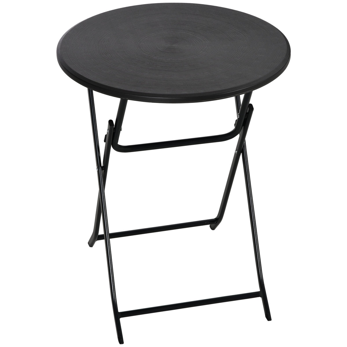 Garden Table, Round Folding Table, Ø60 Cm Side Table, Garden Dining Table With Decorative Wood Look, For Balcony, Terrace, Dark Gray