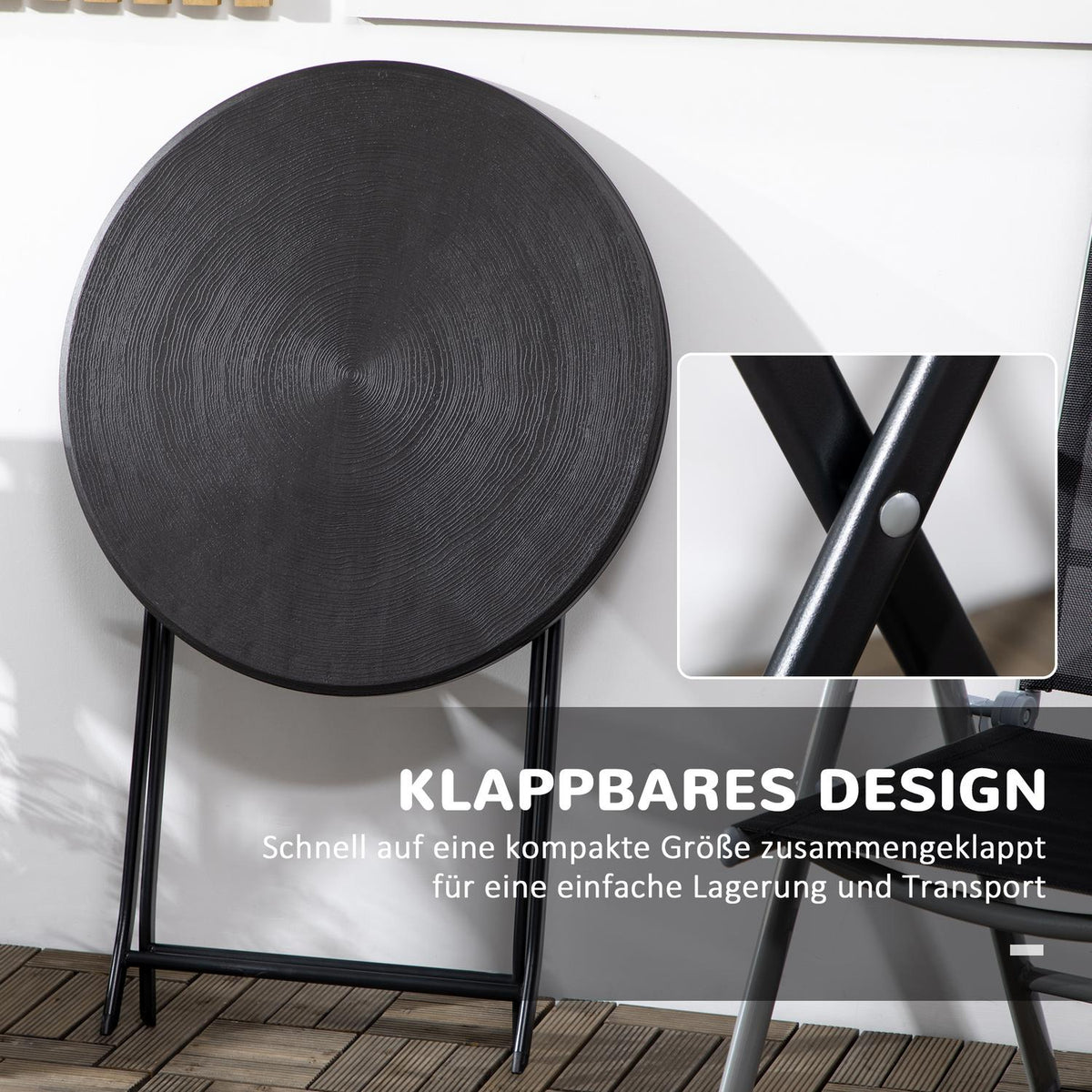 Garden Table, Round Folding Table, Ø60 Cm Side Table, Garden Dining Table With Decorative Wood Look, For Balcony, Terrace, Dark Gray