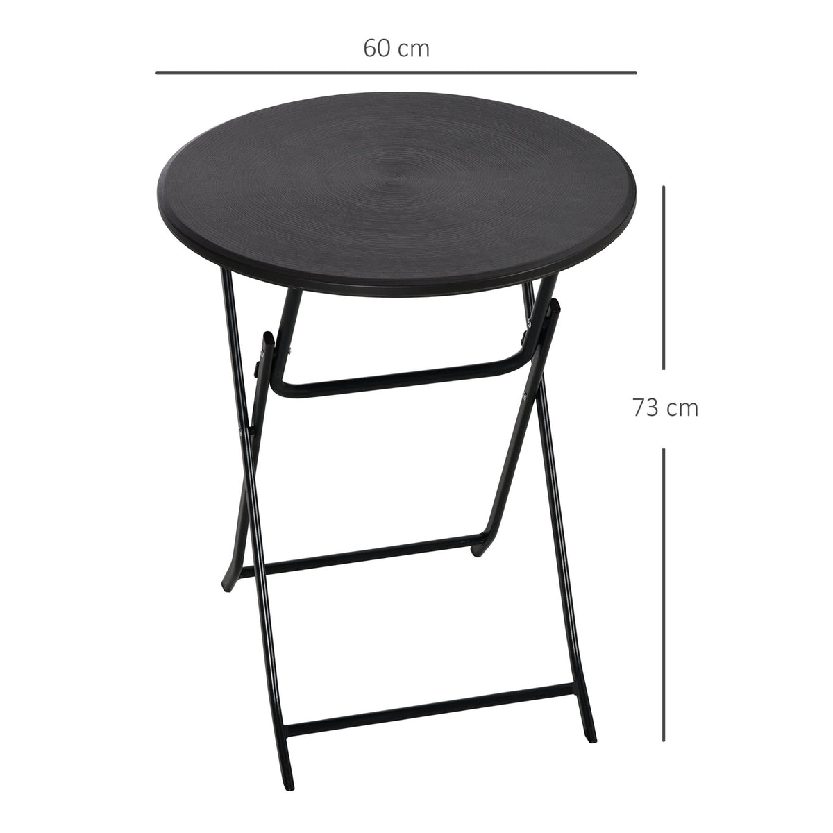 Garden Table, Round Folding Table, Ø60 Cm Side Table, Garden Dining Table With Decorative Wood Look, For Balcony, Terrace, Dark Gray