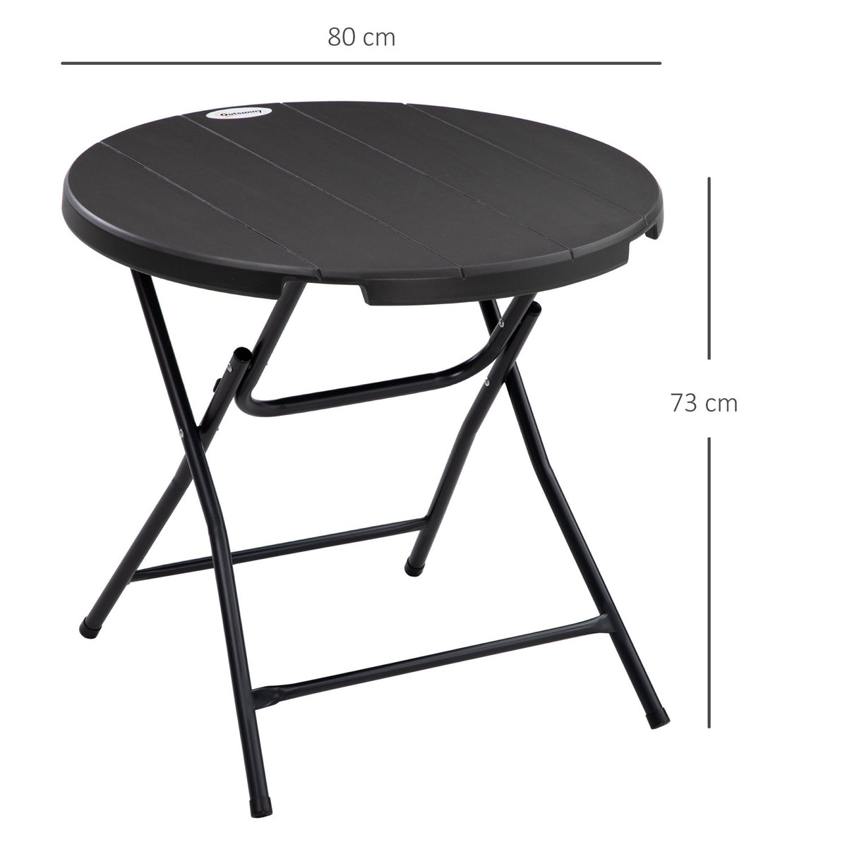 Garden Table, Round Folding Table, Ø80 Cm Side Table For 4 People, Garden Dining Table With Decorative Wood Look, For Balcony, Dark Gray