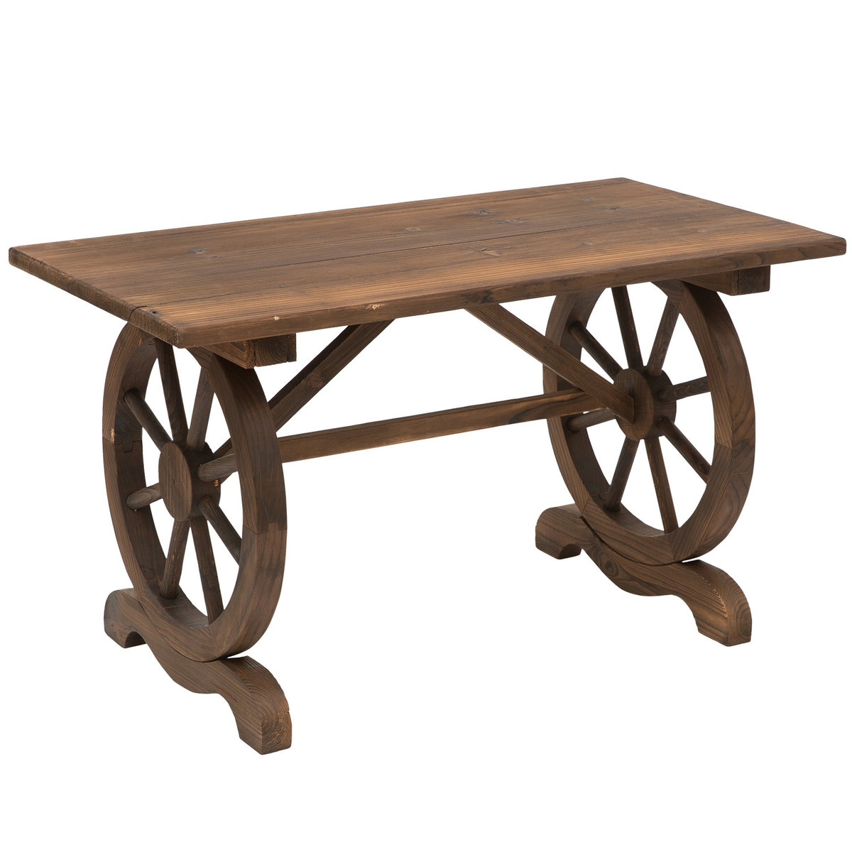 Garden Table Solid Wood Balcony Table Wooden Table Wheel Shape Weather-Resistant Natural 113 X W60 X H65 Cm