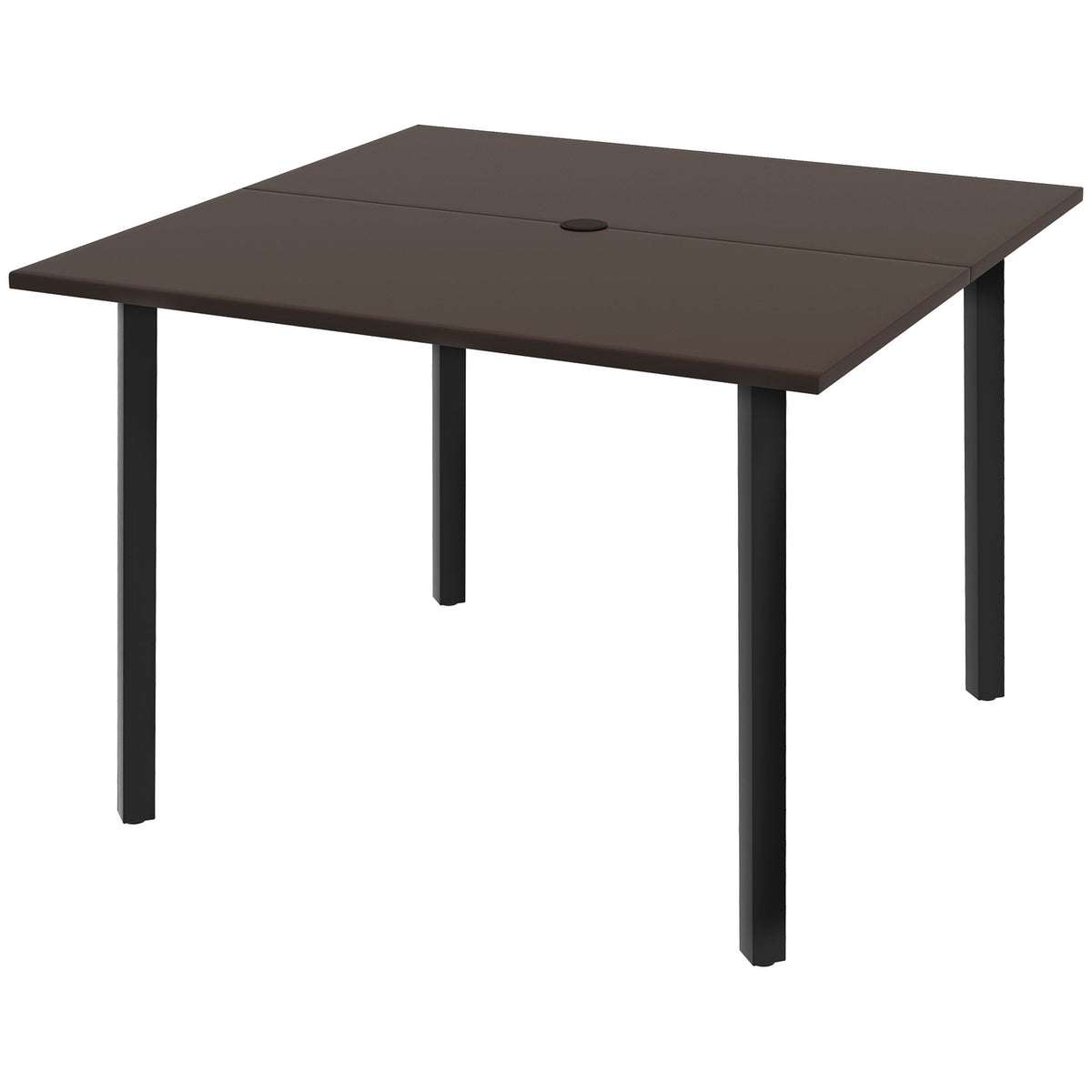 Garden Table Square 4 Person Umbrella Hole Steel Brown 100X100X72Cm