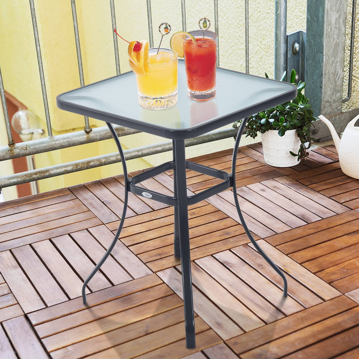 Garden Table Square Glass Table Weatherproof Black 68.5X68.5Cm Balcony Terrace