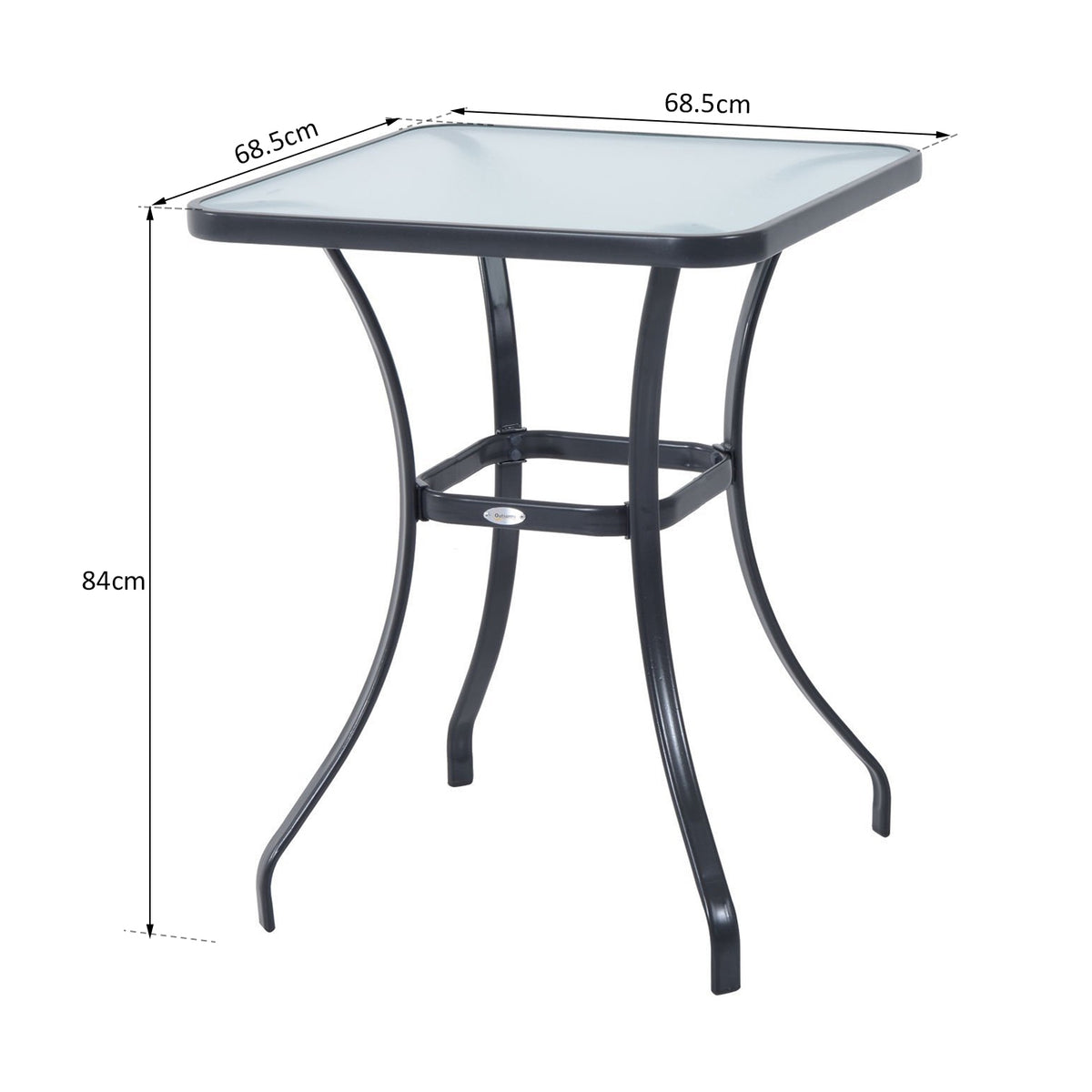 Garden Table Square Glass Table Weatherproof Black 68.5X68.5Cm Balcony Terrace