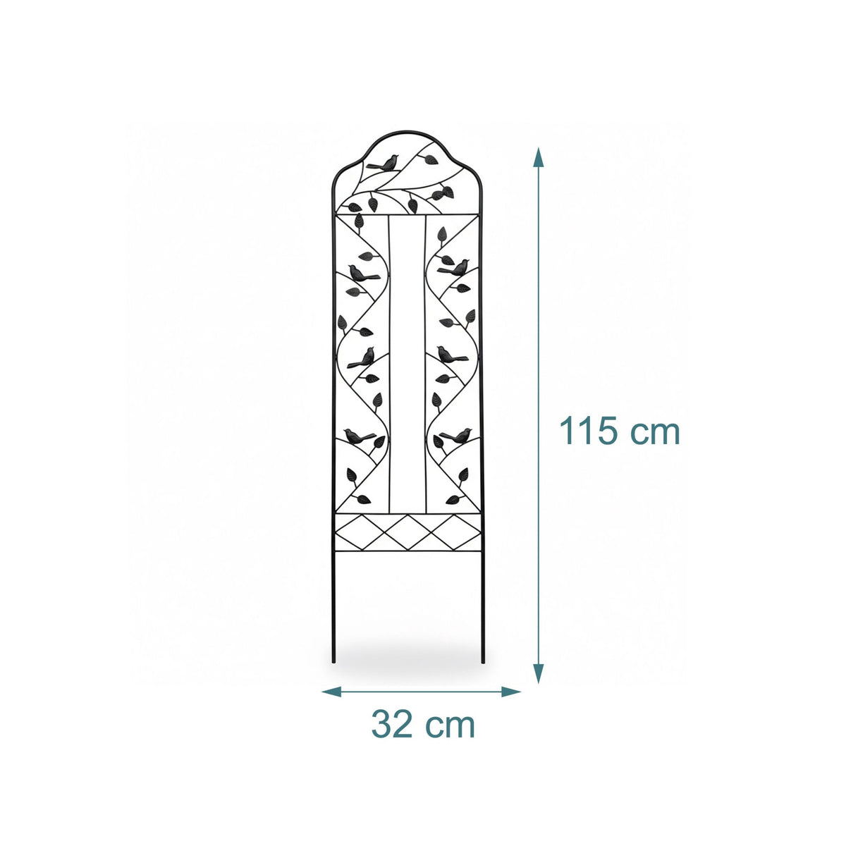 Garden Trellis, Leaf and Bird Motif, Black Steel