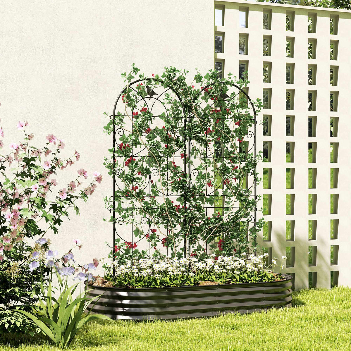 Garden Trellis with Bird Design, Metal, 50x150 cm, 2-Pack