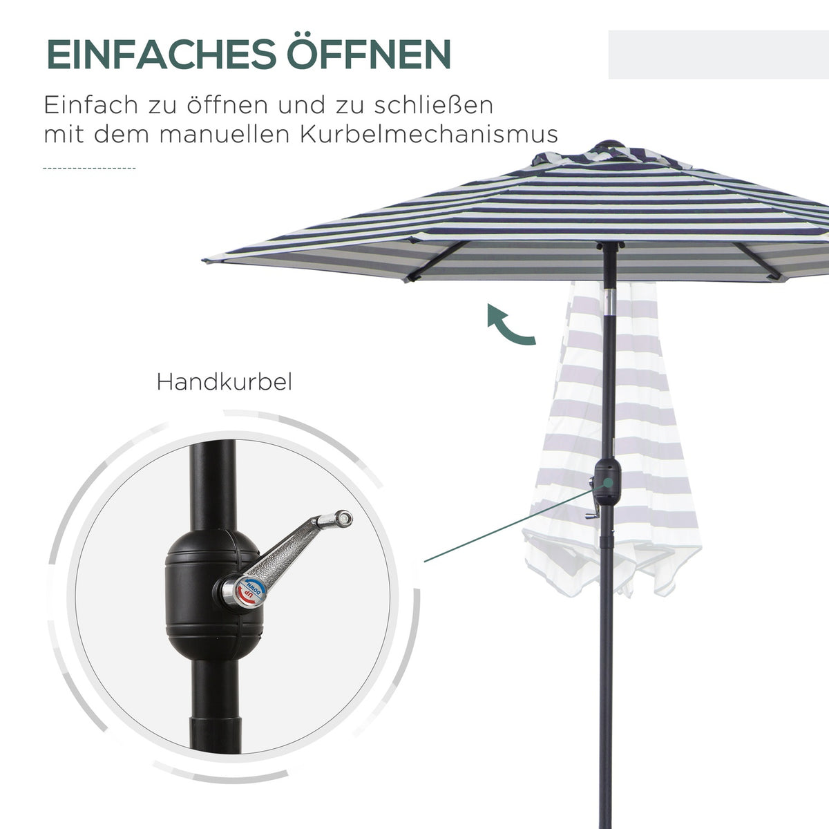 Garden Umbrella, Patio Umbrella With Steel Frame, Blue Stripes, Ø230X216Cm, For Outdoor Use