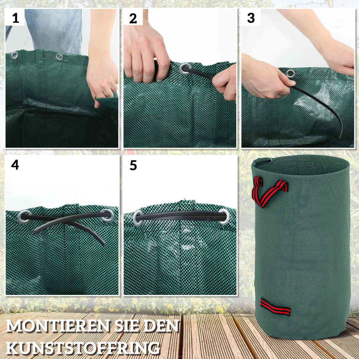 Garden bag 3x120L waterproof garden waste bag with handles, sturdy leaf bag, self-standing garden bags with UV protection, reusable garden waste bags for garden waste green cuttings