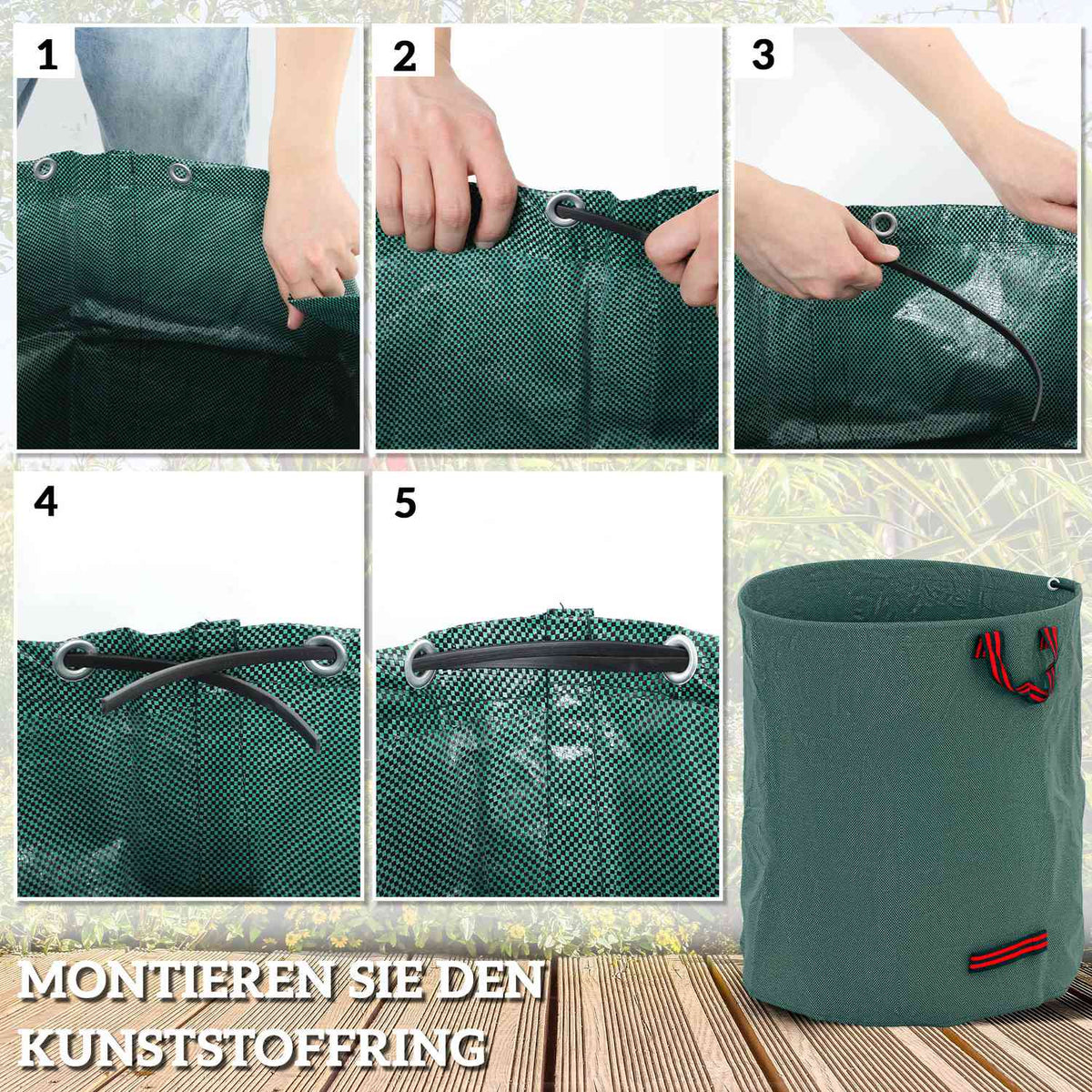 Garden bag 3x272L waterproof garden waste bag with handles, sturdy leaf bag, self-standing garden bags with UV protection, reusable garden waste bags for garden waste, green cuttings