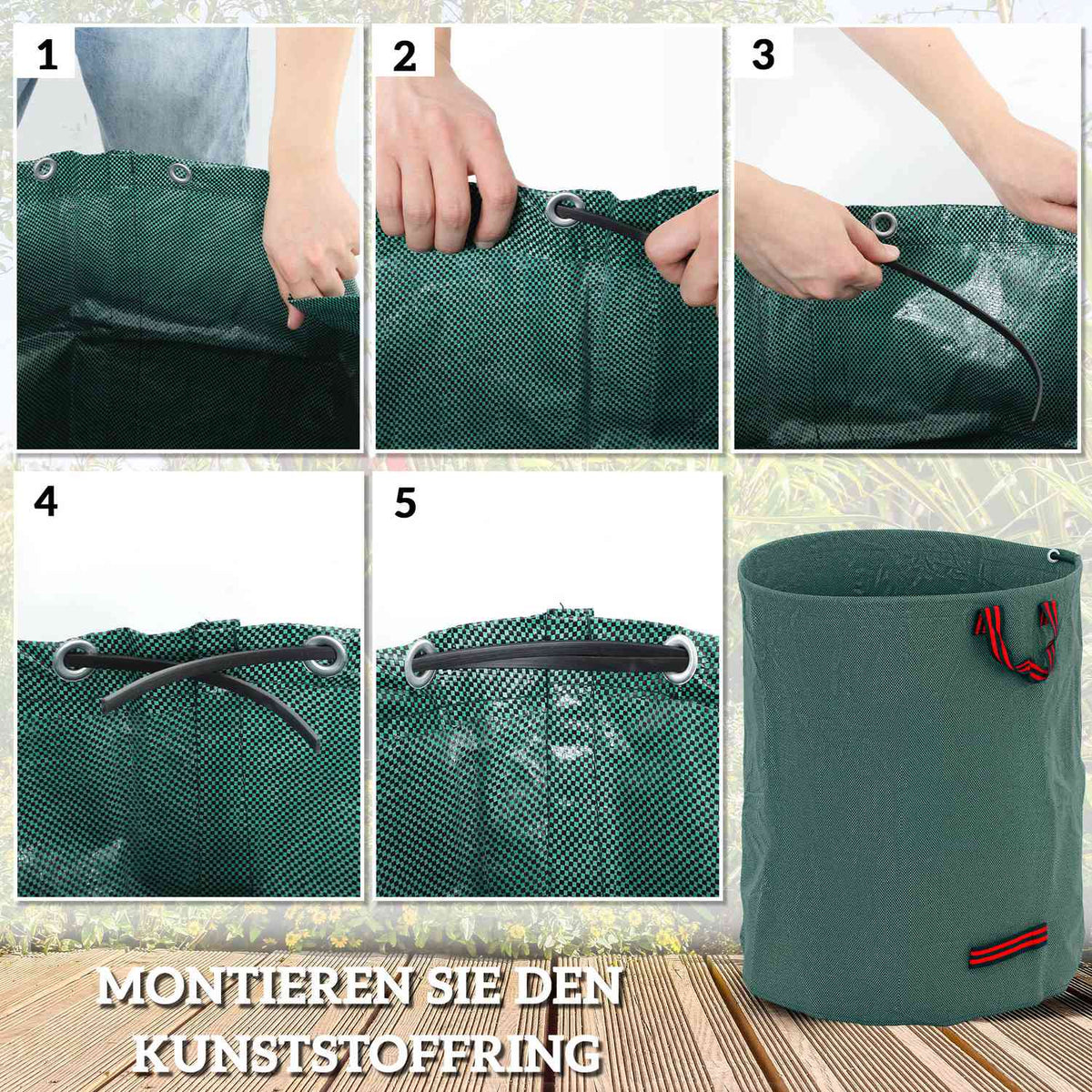 Garden bag 3x300L waterproof garden waste bag with handles, stable leaf bag, self-standing garden bags with UV protection, reusable garden waste bags for garden waste green waste
