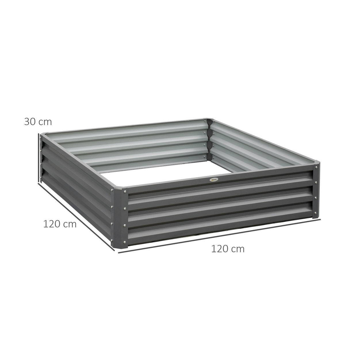 Garden bed, planter with steel casing, light grey, 120 x 120 x 30 cm