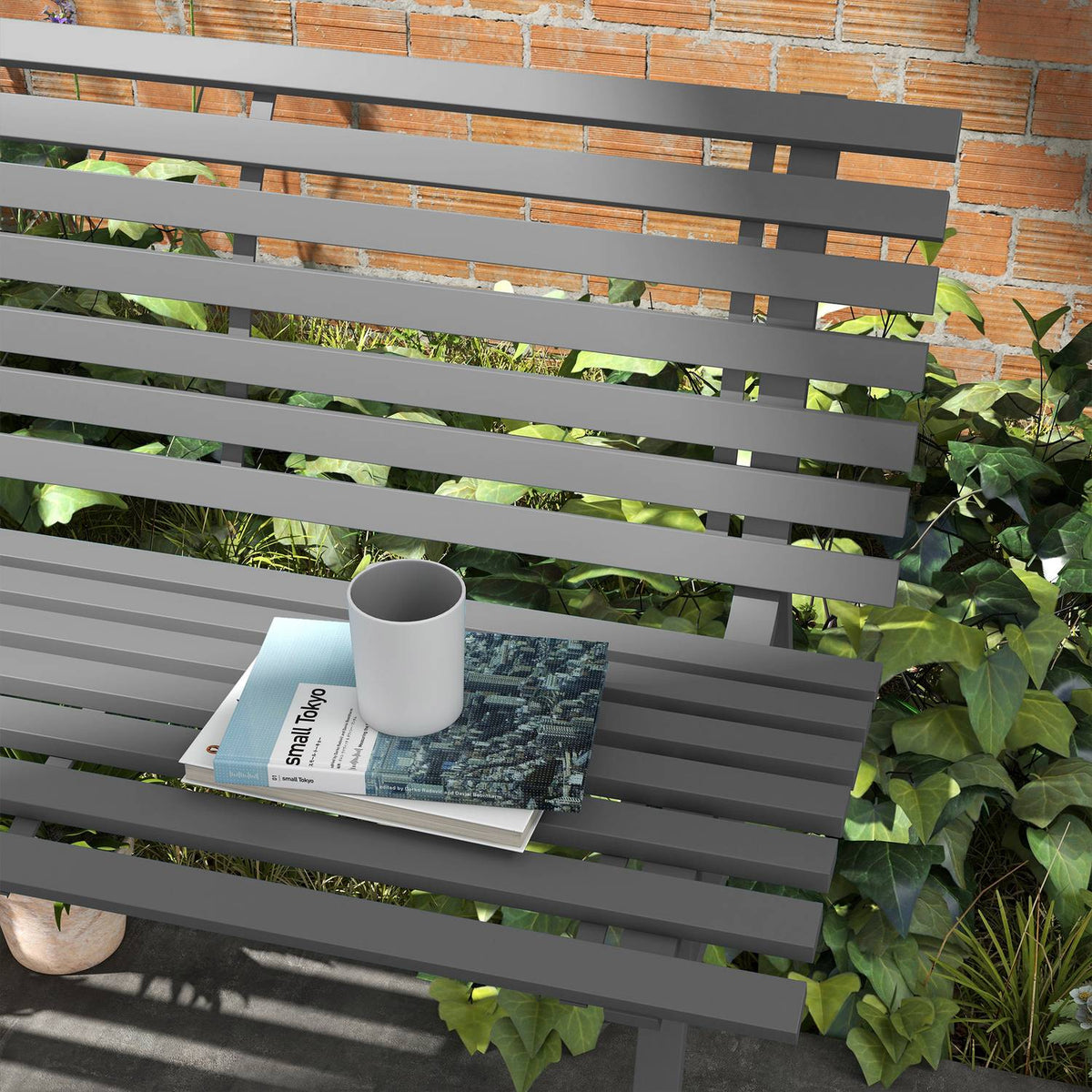Garden bench 2 seater park bench with backrest made of aluminum 123x67x79cm gray for garden terrace balcony