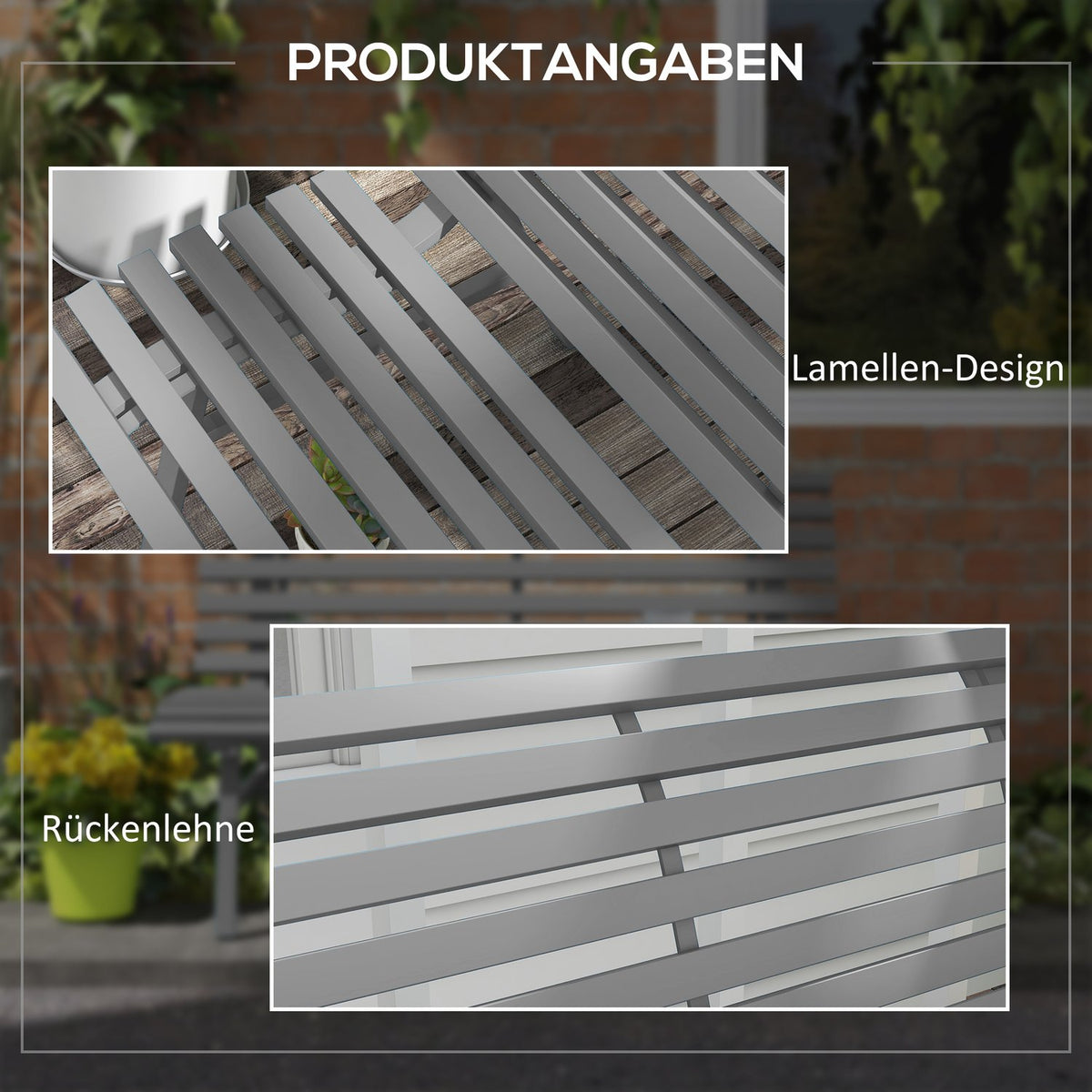 Garden bench 2 seater park bench with backrest made of aluminum 123x67x79cm gray for garden terrace balcony