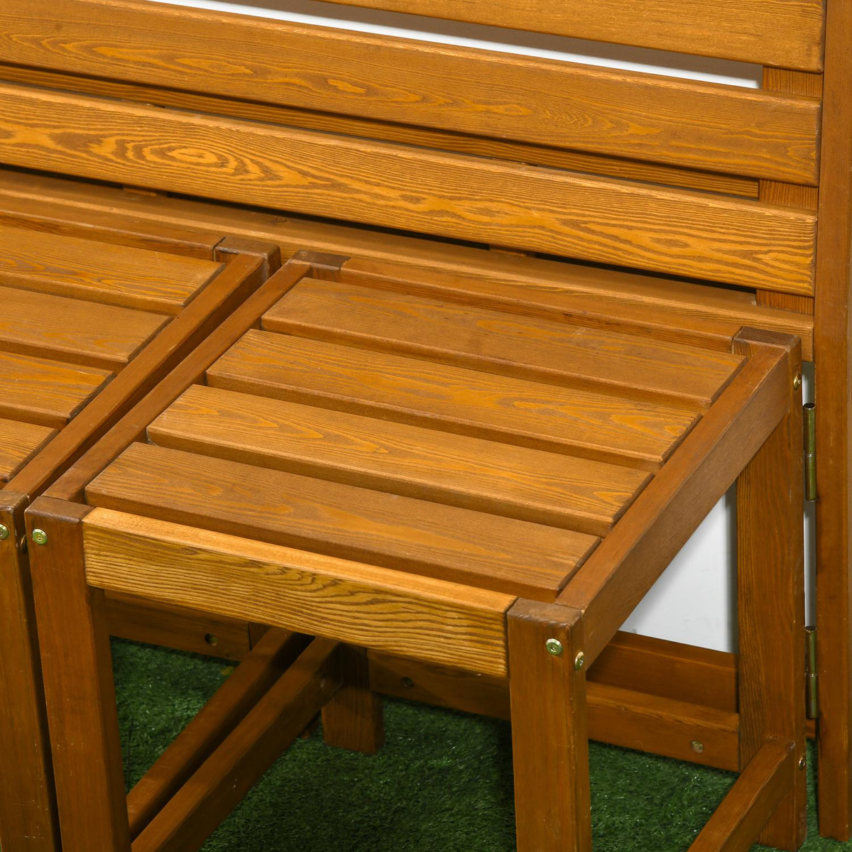 Garden bench for 2 people, 2-in-1 combination with table and 2 stools, weatherproof larch wood in teak look