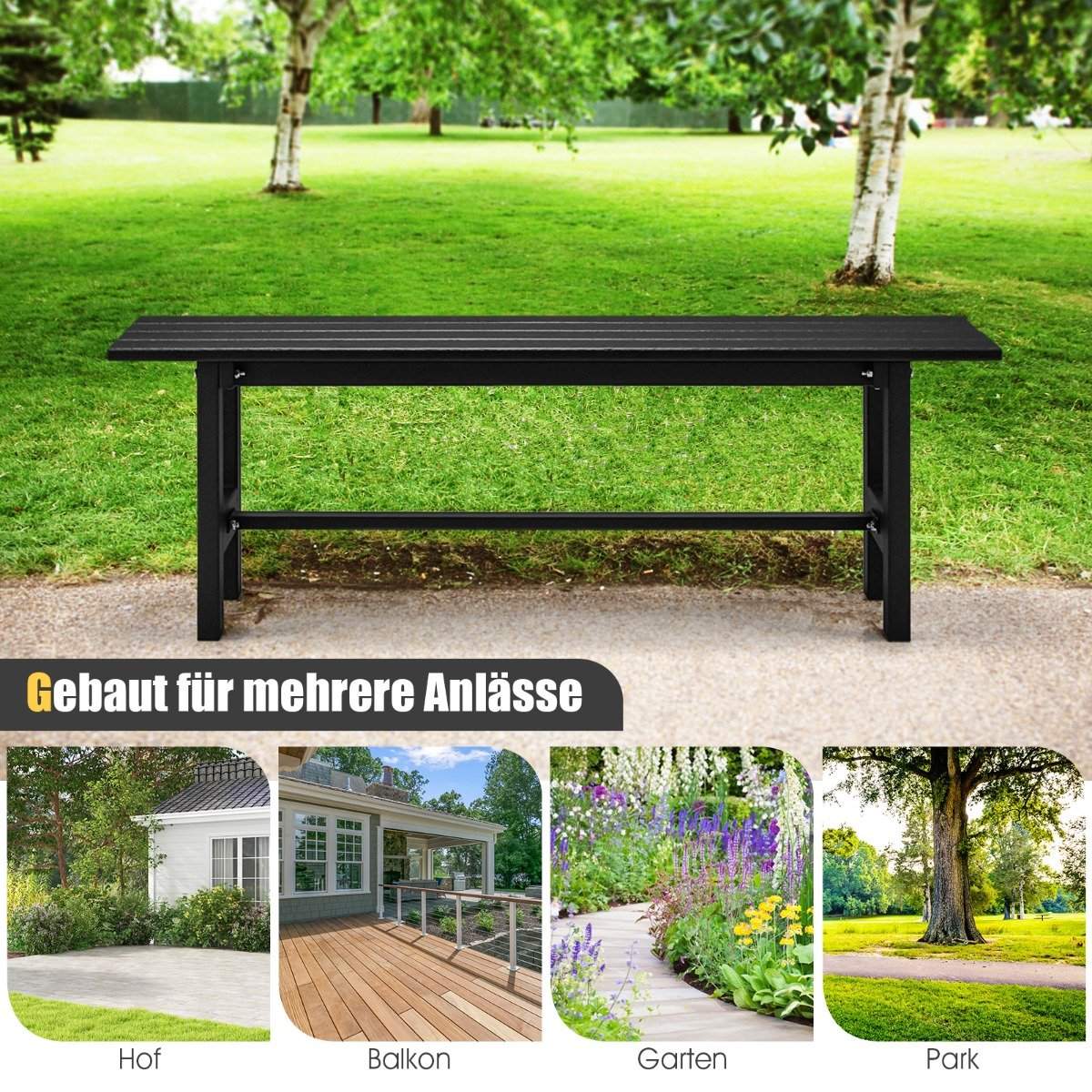 Garden bench for 2 people with a slatted seat that can hold up to 300kg, 120 x 36 x 40.5 cm, black