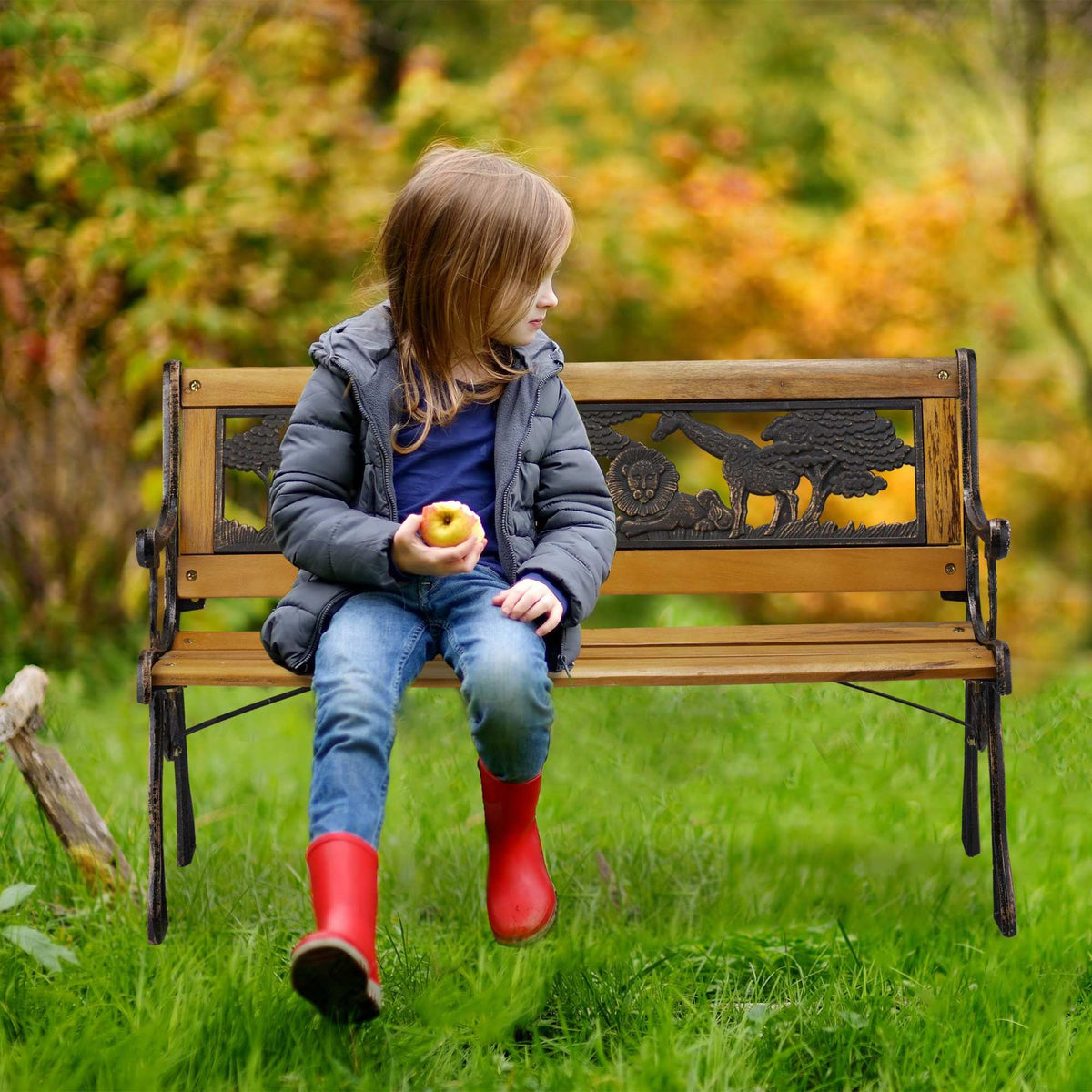 Garden bench for children with animal motifs