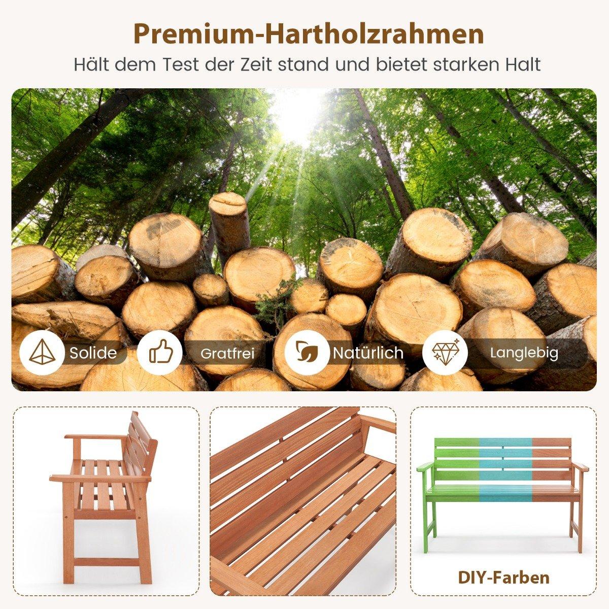 Garden bench made of hardwood, wooden bench, weatherproof, bench for 2 people, balcony bench made of hardwood, 120.5 x 64 x 84 cm, natural