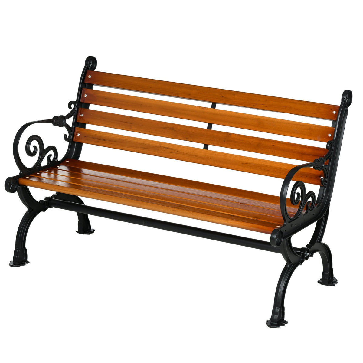 Garden bench, park bench, bench for 2 people, balcony bench with armrests, for garden, balcony, weatherproof, wood, 120 x 64 x 79 cm, teak