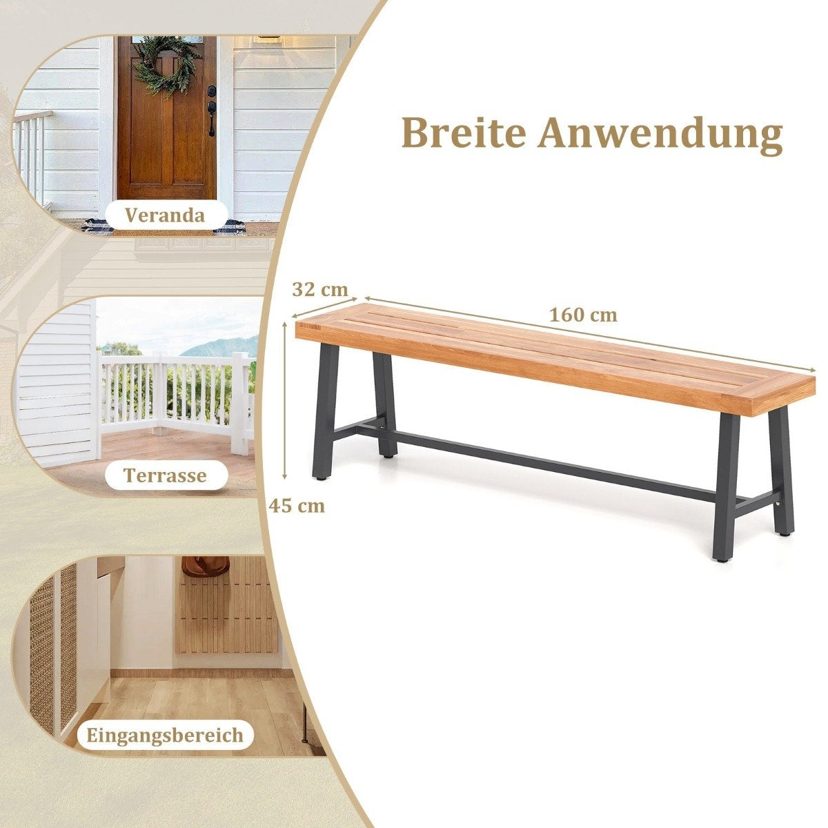 Garden bench weatherproof 3-seater bench up to 360 kg Park bench made of acacia wood and metal 2 pieces