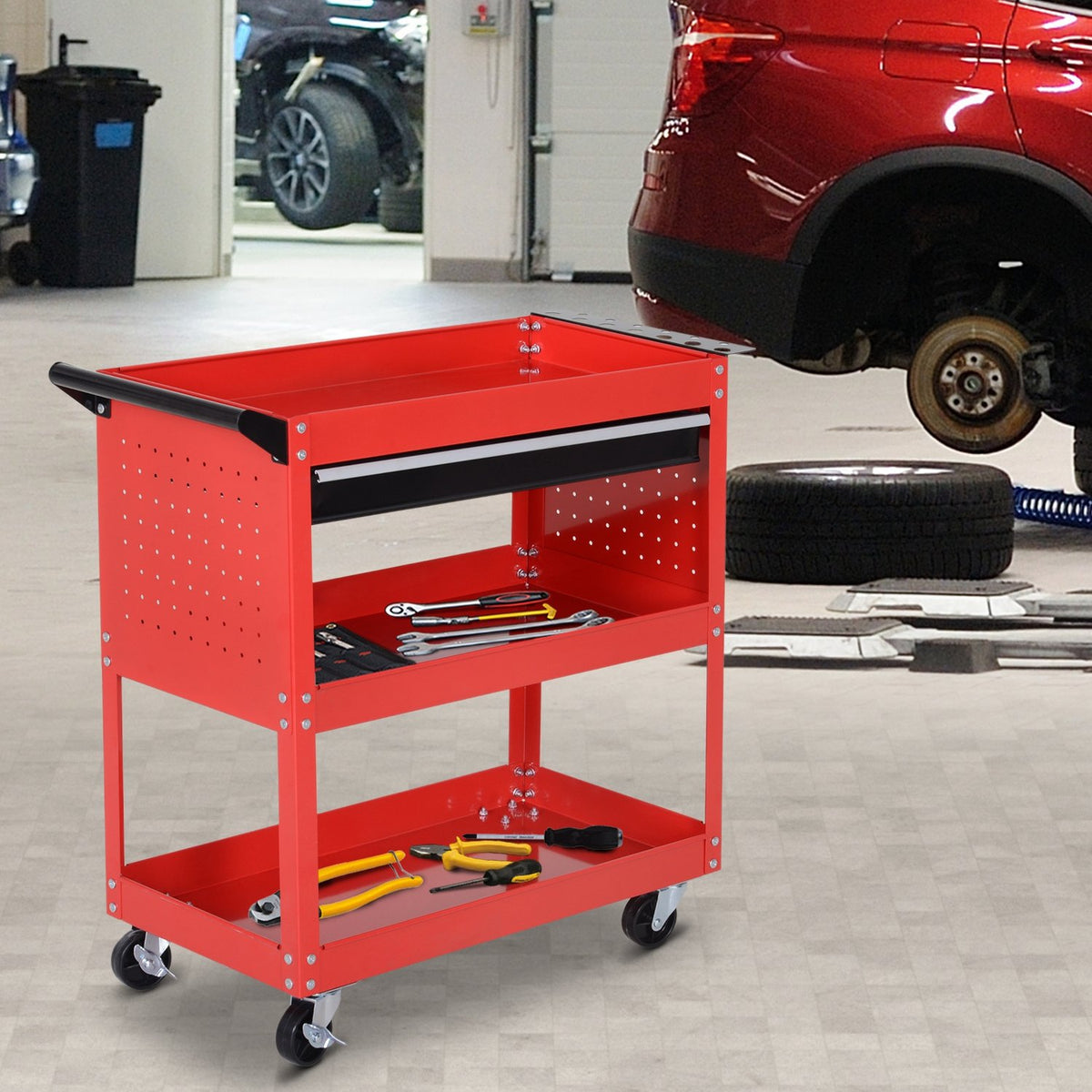 Garden bench with a load capacity of 60 kg, red, weatherproof and stable, ideal for the garden and terrace