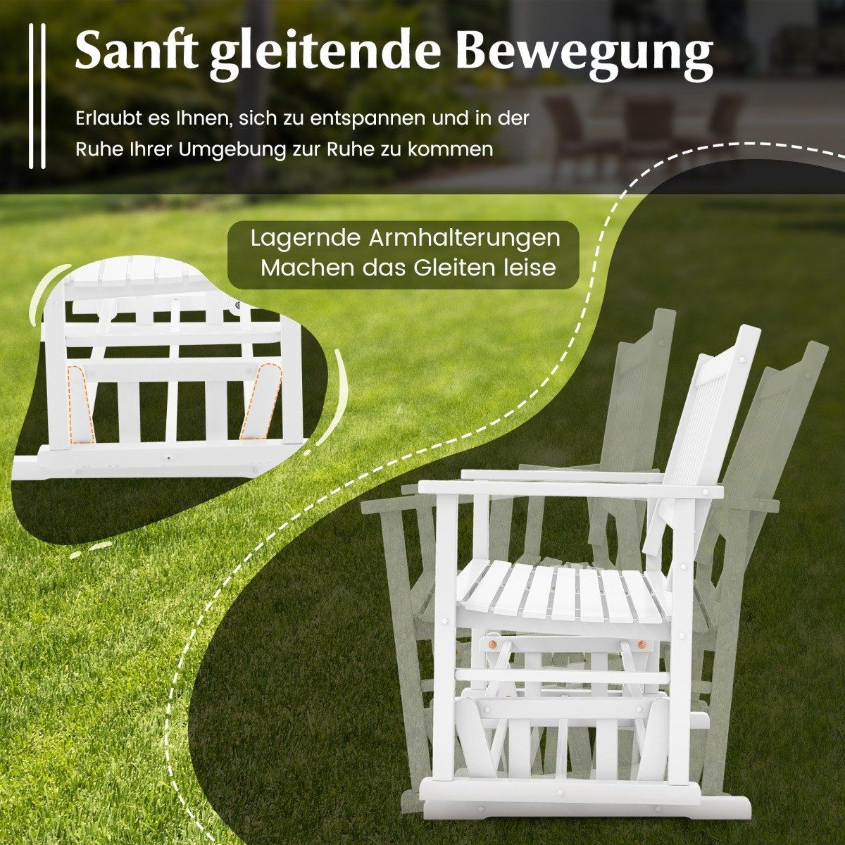 Garden bench with gentle gliding movement. Weatherproof swing bench can hold up to 225 kg
