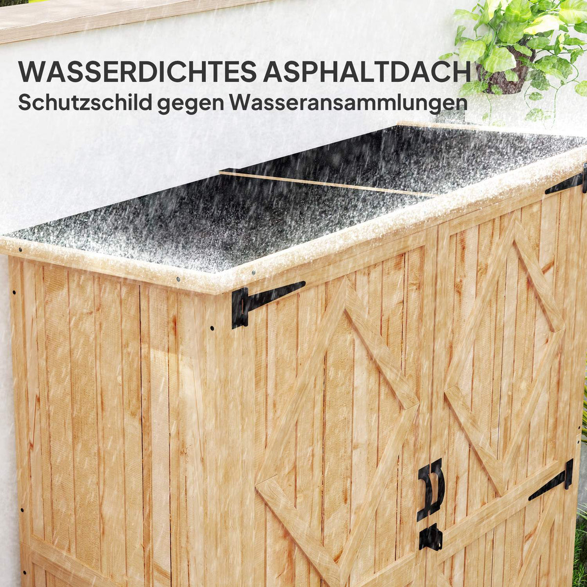 Garden cabinet wooden, tool shed with lockable double door asphalt roof shelf 116.5x57x167cm, weatherproof tool cabinet, tool shed garden shed for garden, terrace, natural wood |