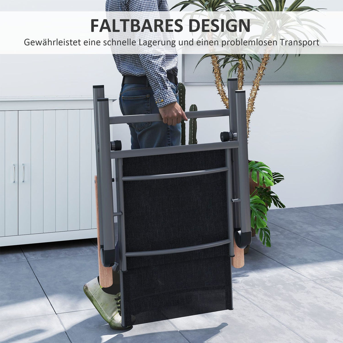 Garden chair made of steel, folding chair with armrests, foldable balcony chair, camping chair, 120 kg load capacity, high-back patio chair for garden, balcony, 60 x 73 x 108 cm, black