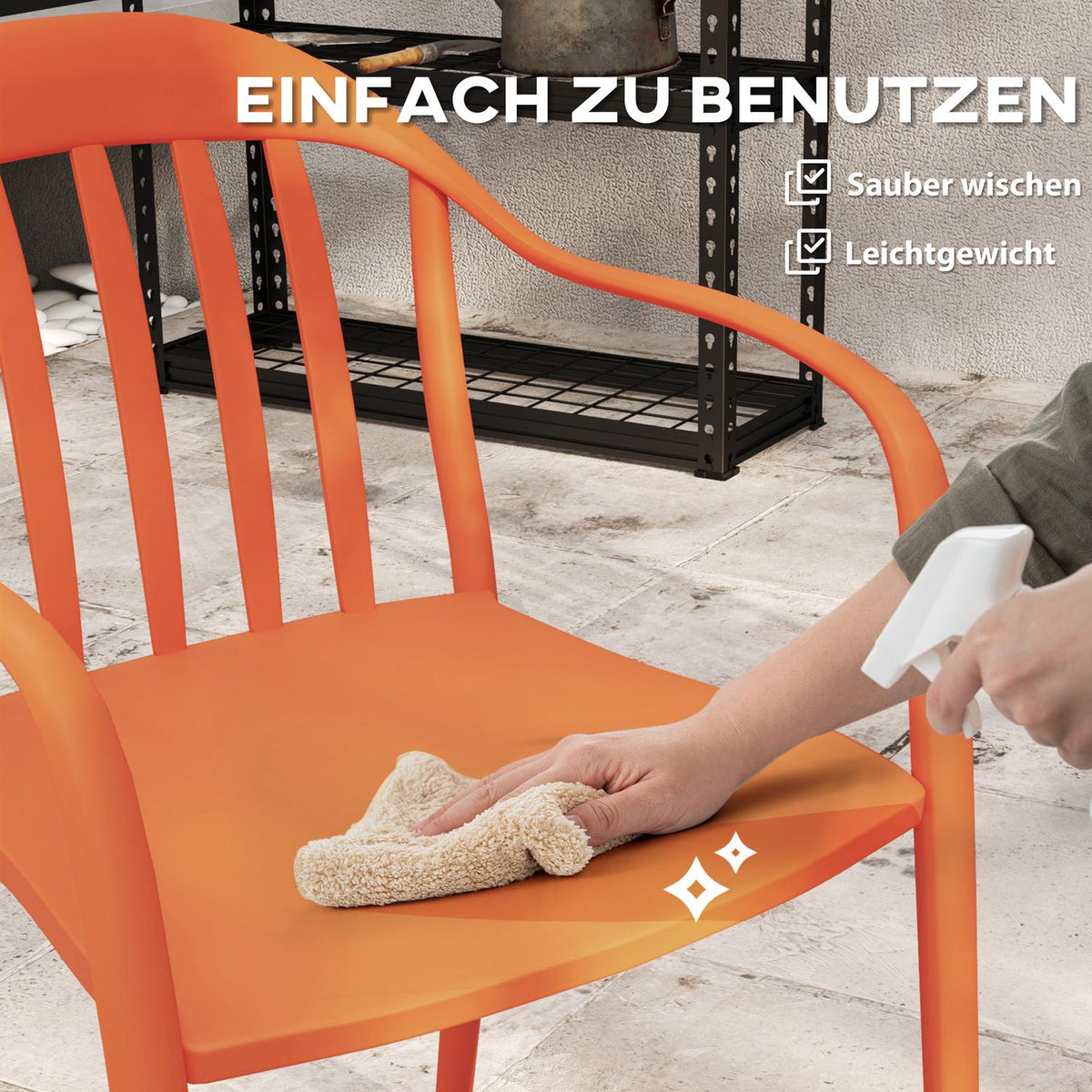 Garden chair set of 4 weatherproof garden chairs made of plastic stackable chair with armrests backrest stackable patio chair loadable up to 120 kg garden furniture for backyard, garden, balcony red |