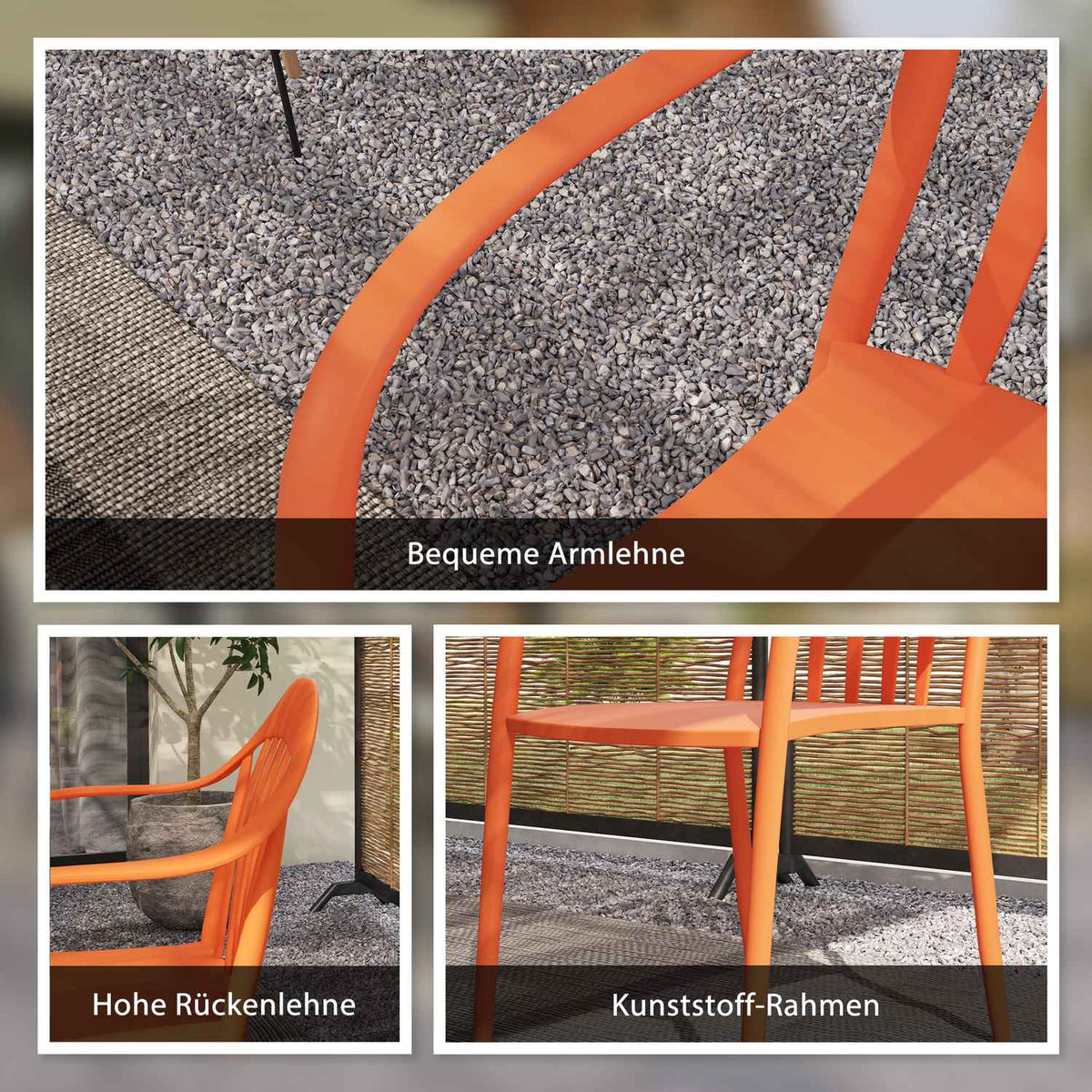 Garden chair set of 4 weatherproof garden chairs made of plastic stackable chair with armrests backrest stackable patio chair loadable up to 120 kg garden furniture for backyard, garden, balcony red |