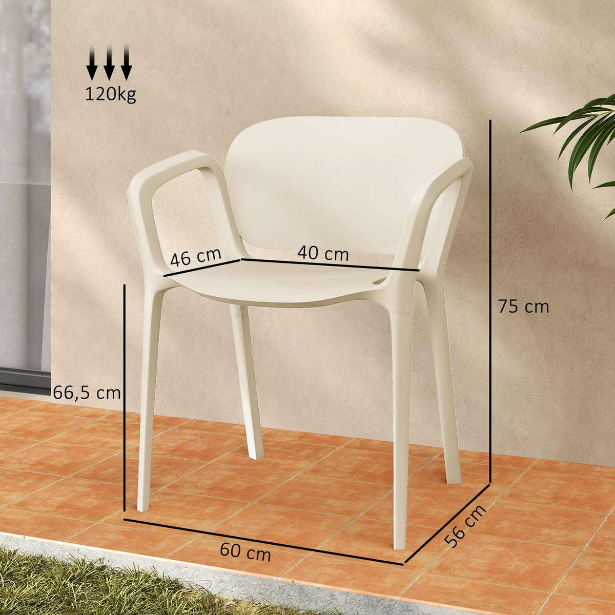 Garden chair set of 4 weatherproof garden chairs made of plastic stacking chair with armrest backrest loadable up to 120 kg