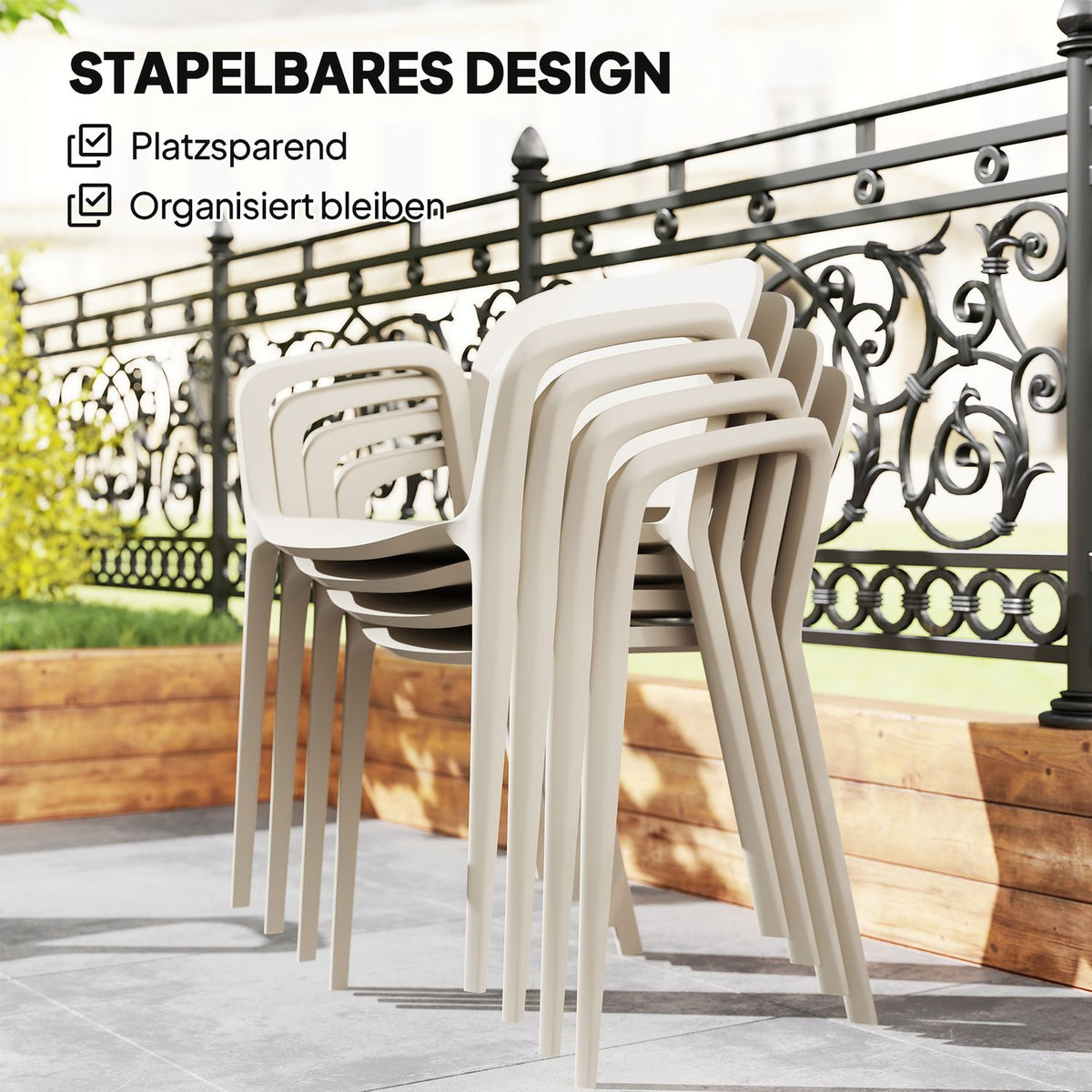 Garden chair set of 4 weatherproof garden chairs made of plastic stacking chair with armrest backrest loadable up to 120 kg