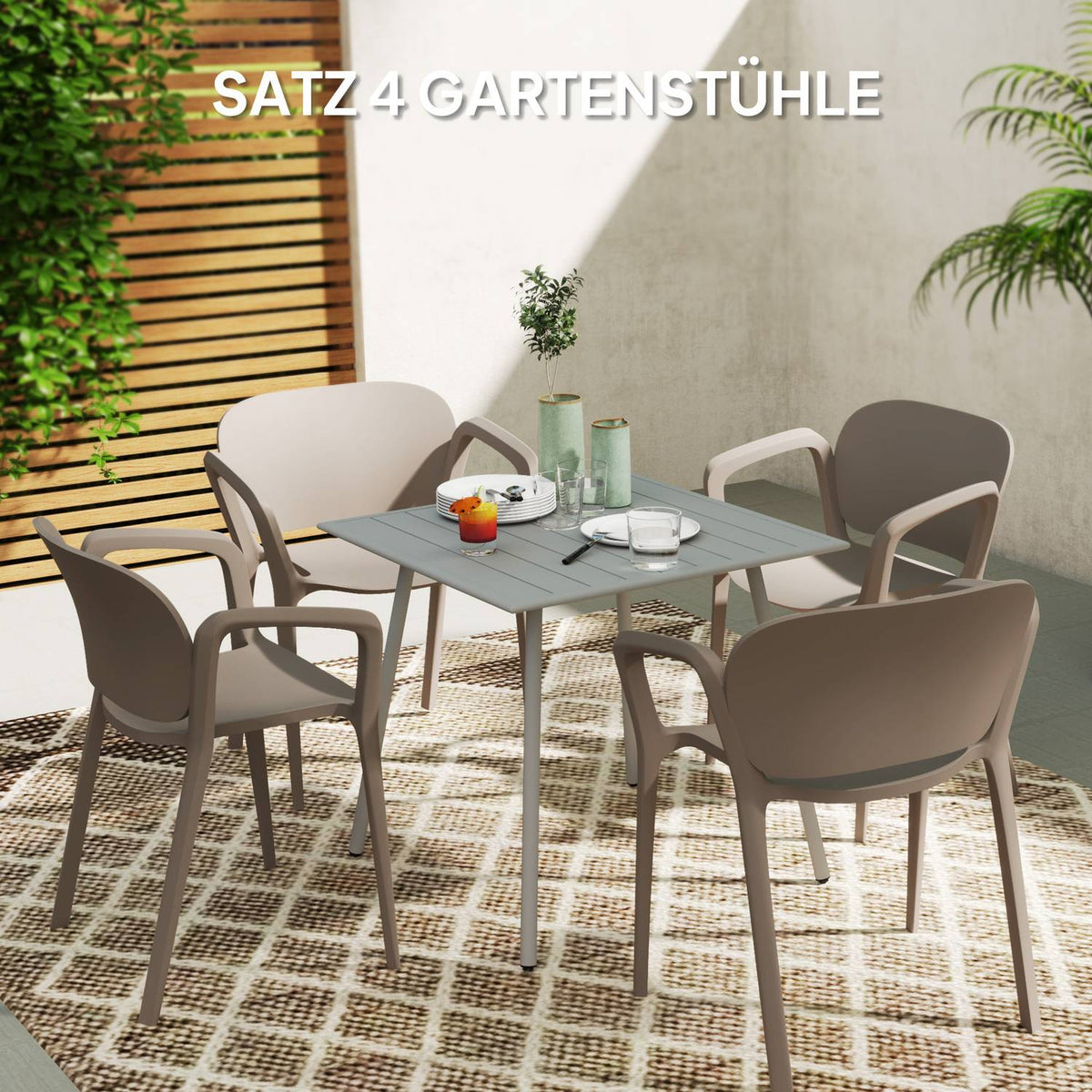 Garden chair set of 4 weatherproof garden chairs made of plastic stacking chair with armrest backrest stackable patio chair load capacity up to 120 kg garden furniture for backyard, garden, balcony gray
