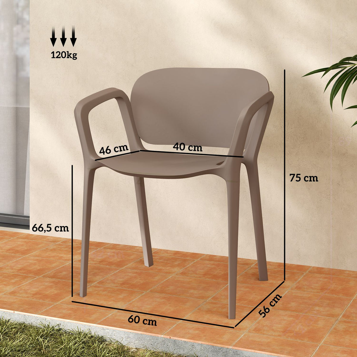 Garden chair set of 4 weatherproof garden chairs made of plastic stacking chair with armrest backrest stackable patio chair load capacity up to 120 kg garden furniture for backyard, garden, balcony gray